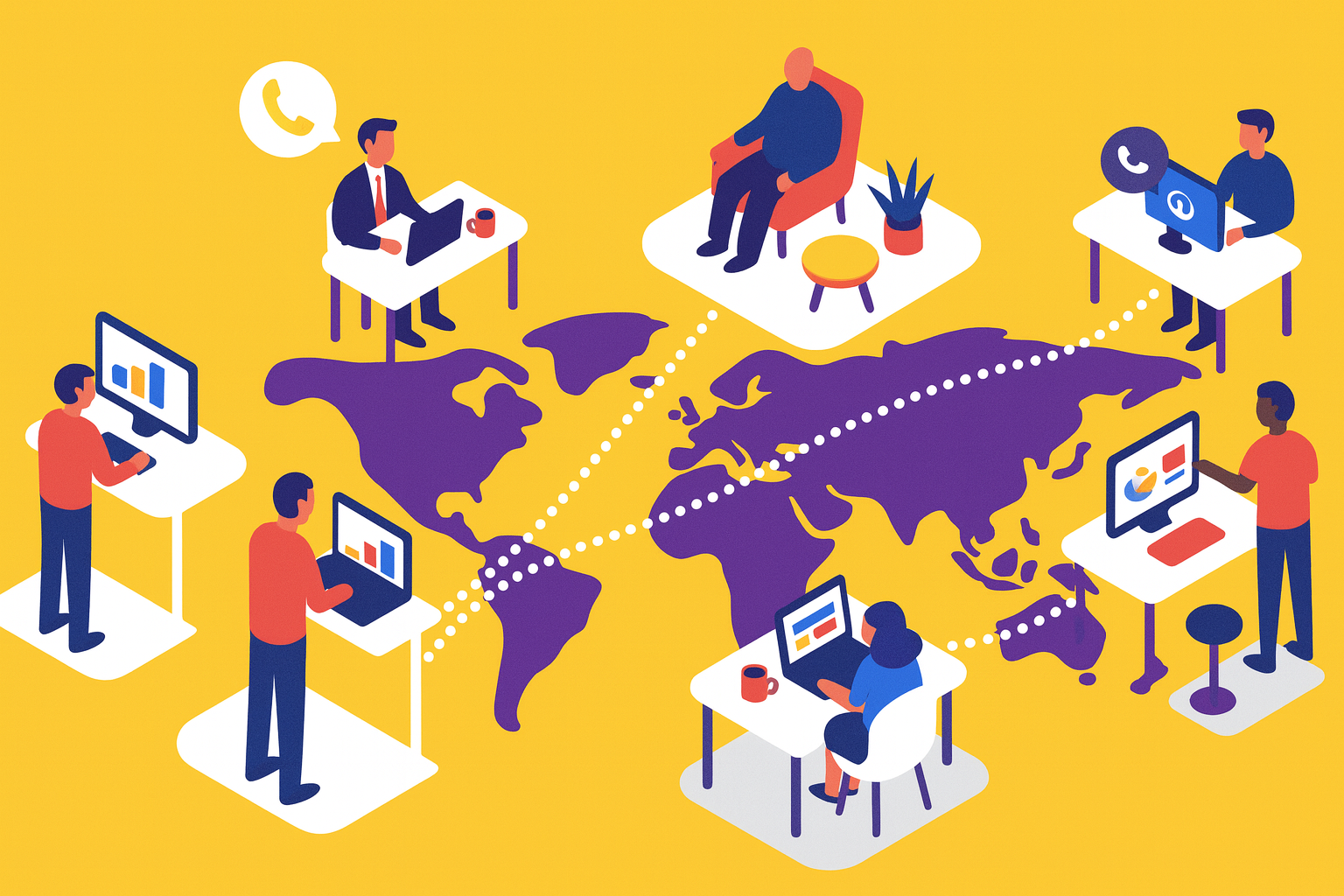 Global business communication network connecting teams worldwide